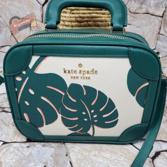 Kate Spade Monstera Green Plant Crossbody Trunk Purse and Bifold Wallet Set - Picture 7 of 10